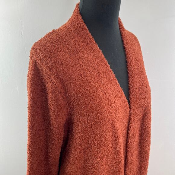 Max Studio Brown Teddy Cardigan Sweater Shawl Collar Open Front Size Medium NEW - Picture 7 of 12